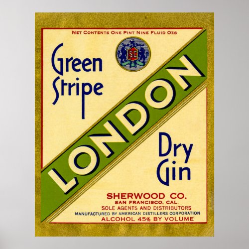 Green Stripe London Dry Gin packing label Poster