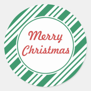 Green Stripe Merry Christmas Stickers