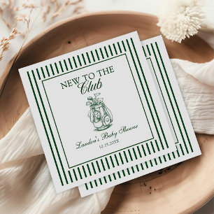 Green Stripe New to the Club Golf Baby Shower Napkins