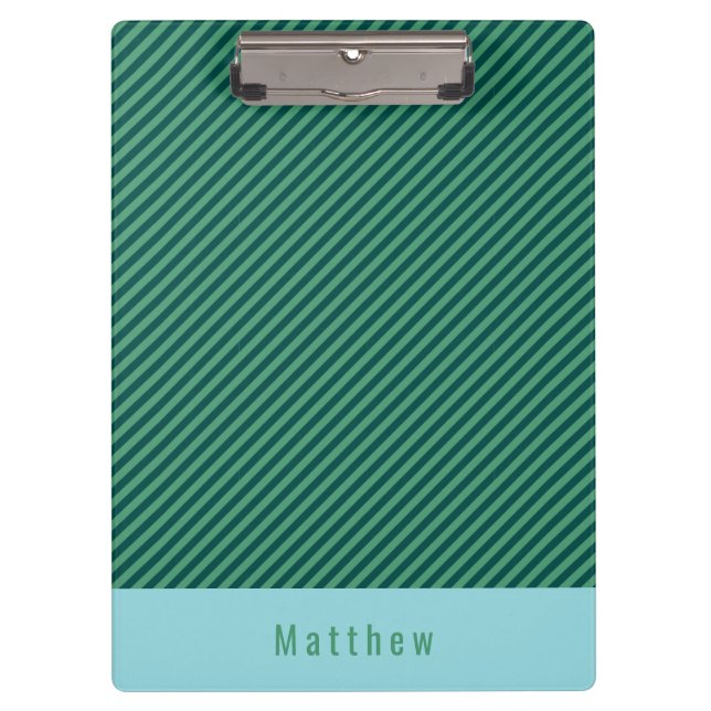 Green Stripe Patterned Customizable Name Clipboard (Front)