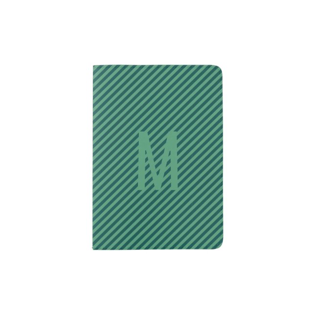 Green Stripe Patterned Monogram Passport Holder (Front)