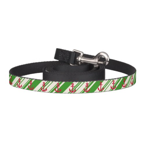 Green Stripe Red Anchor Christmas Dog Leash