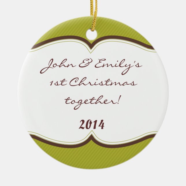 Green Stripe Retro Prin Personalized Name Ornament (Front)