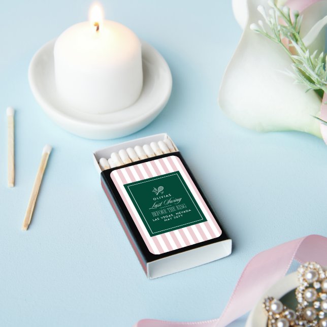 Green Stripe Tennis Bachelorette elegant modern Matchboxes (Insitu)