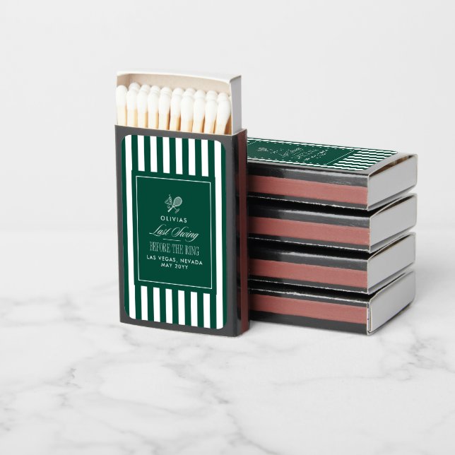 Green Stripe Tennis Bachelorette elegant modern Matchboxes (Stacked)
