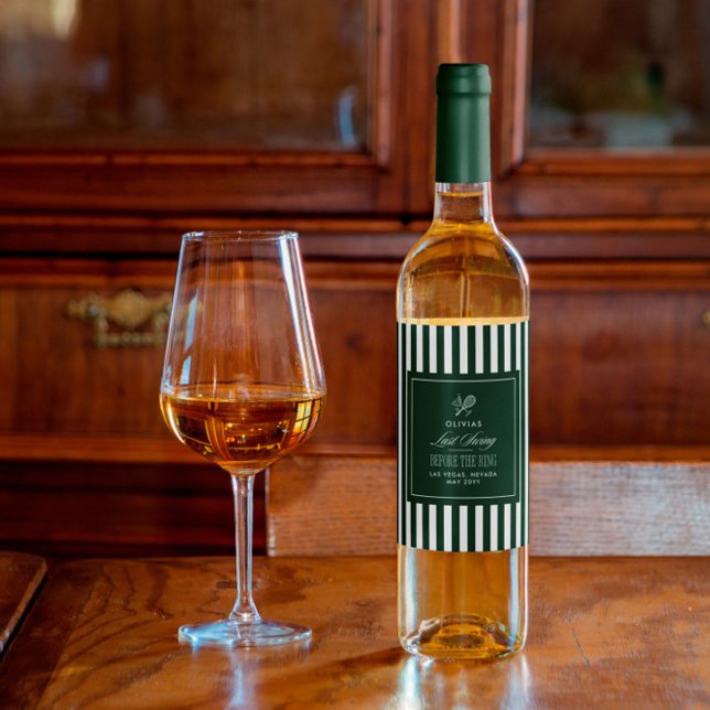 Green Stripe Tennis Bachelorette elegant modern Wine Label (Creator Uploaded)