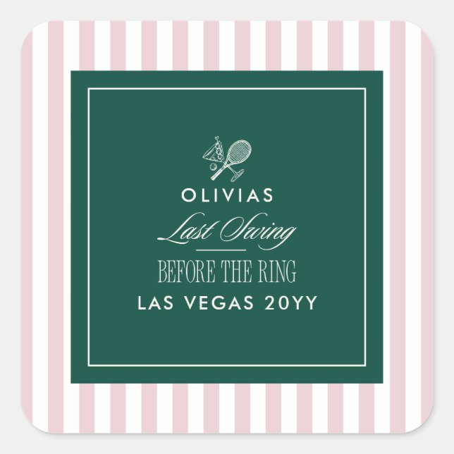 Green Stripe Tennis Modern Chic Hen Party Favor Square Sticker (Front)