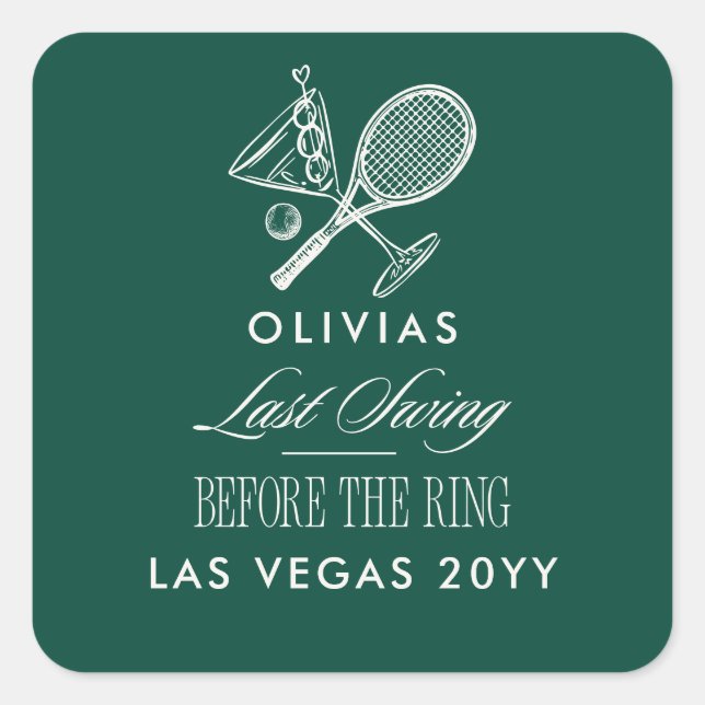 Green Stripe Tennis Modern Chic Hen Party Favor Square Sticker (Front)