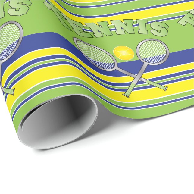 Green Stripe Tennis Rackets Wrapping Paper (Roll Corner)