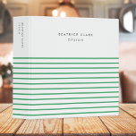 Green Stripe Trendy Modern Minimal Simple 3 Ring Binder<br><div class="desc">A minimalist stripe binder in green on a crisp white background. The text can easily be customized for a design as unique as you are!</div>