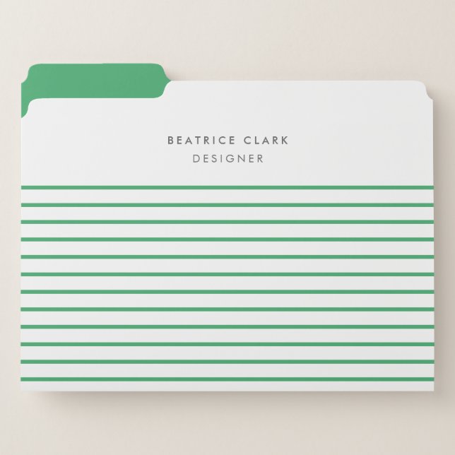 Green Stripe Trendy Modern Minimal Simple File Folder (Front Left)
