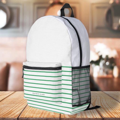 Green Stripe Trendy Modern Minimal Simple Printed Backpack