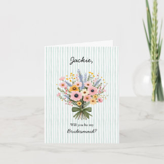 Green Stripe + Wedding Bouquet Bridesmaid Card