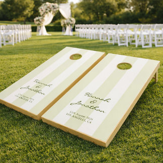 Green Stripe Wedding Cornhole Set