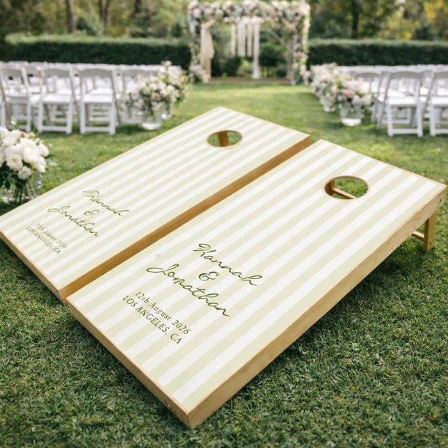 Green Stripe Wedding Cornhole Set (Creator Uploaded)