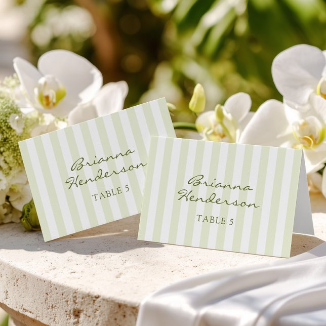 Green Stripe Wedding Escort Name Cards (Creator Uploaded)