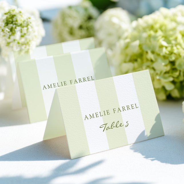Green Stripe Wedding Escort Name Cards (Creator Uploaded)