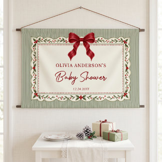 Green Stripe Winter Christmas Theme Baby Shower Banner