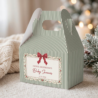 Green Stripe Winter Christmas Theme Baby Shower Favor Boxes