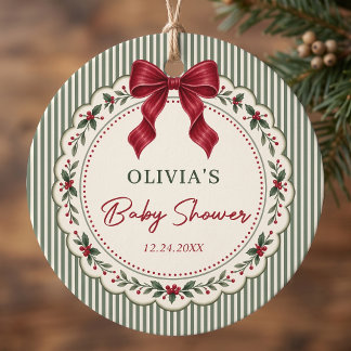 Green Stripe Winter Christmas Theme Baby Shower Favor Tags