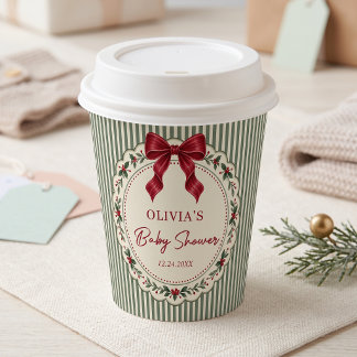 Green Stripe Winter Christmas Theme Baby Shower Paper Cups