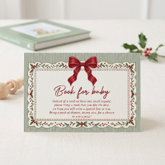 Green Stripe Winter Christmas Theme Book For Baby Enclosure Card