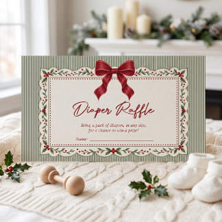 Green Stripe Winter Christmas Theme Diaper Raffle Enclosure Card