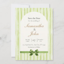 Green Stripe with Arch Wedding Save the Date Cards