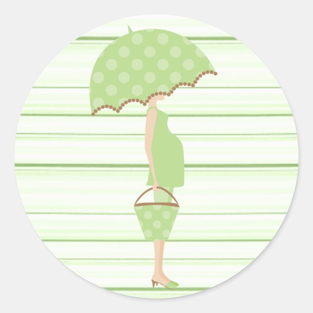 Green Striped Baby Shower Stickers (Front)