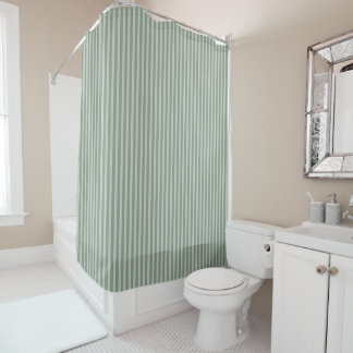 Green Striped Bathroom Shower Curtain