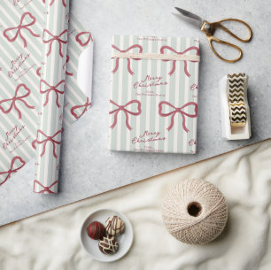 Green Striped Bow Personalized Wrapping Paper