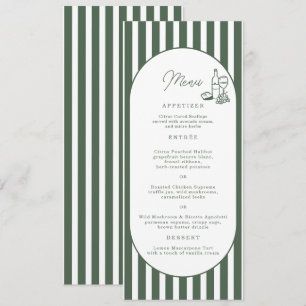 Green Striped Cabana Long Wedding Menu Card