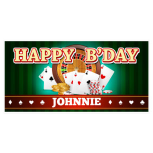 Green Striped Casino Birthday Banner Party Decor