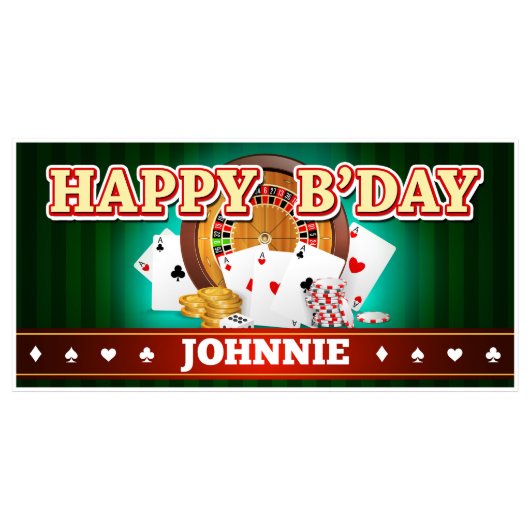 Green Striped Casino Birthday Banner Party Decor (Front)