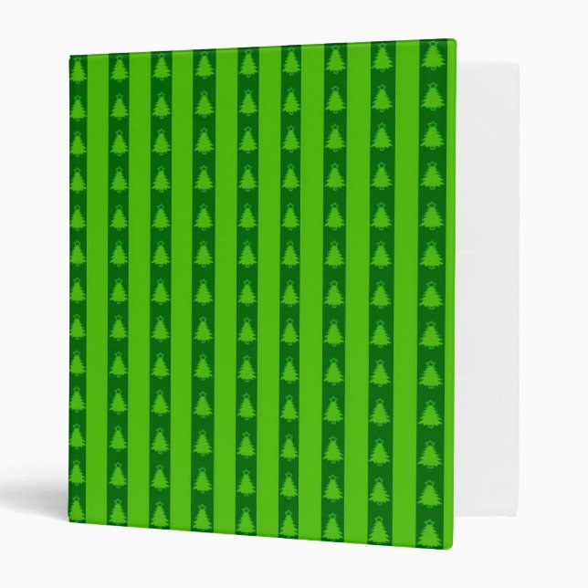 Green Striped Christmas Tree Pattern 3 Ring Binder (Front/Inside)