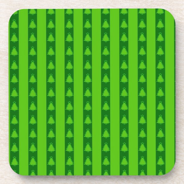 Green Striped Christmas Tree Pattern Beverage Coaster (Front)