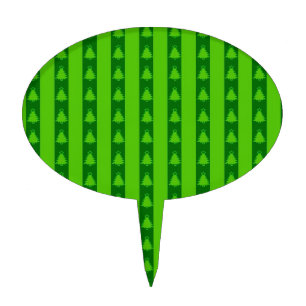 Green Striped Christmas Tree Pattern Cake Topper