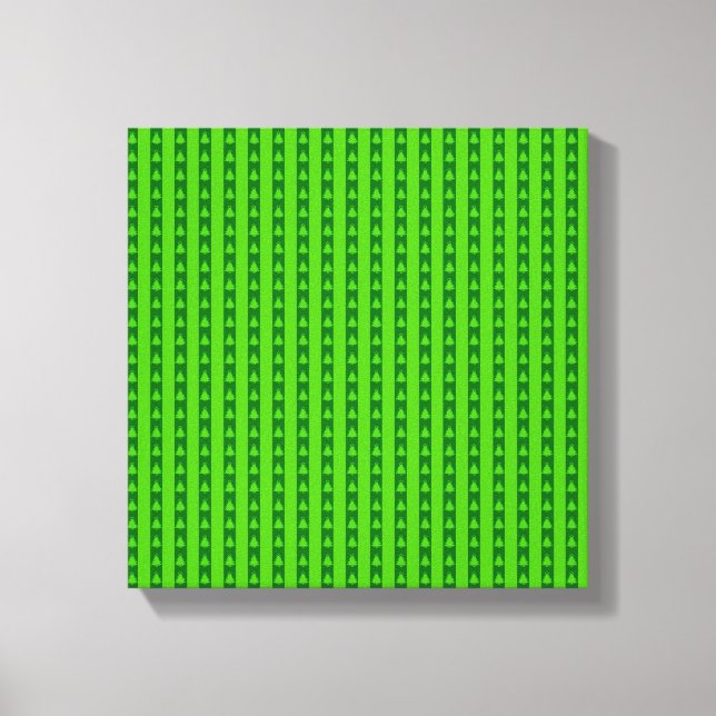 Green Striped Christmas Tree Pattern Canvas Print (Front)