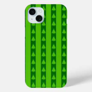 Green Striped Christmas Tree Pattern iPhone 15 Plus Case