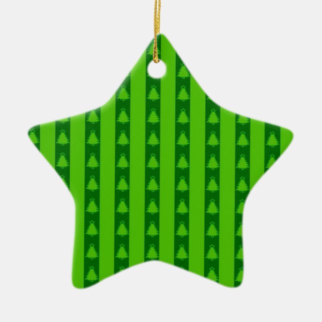 Green Striped Christmas Tree Pattern Ceramic Ornament (Front)