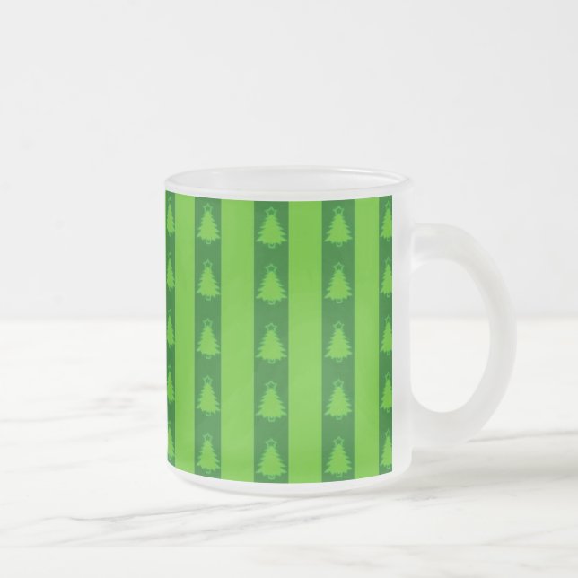 Green Striped Christmas Tree Pattern Frosted Glass Coffee Mug (Right)