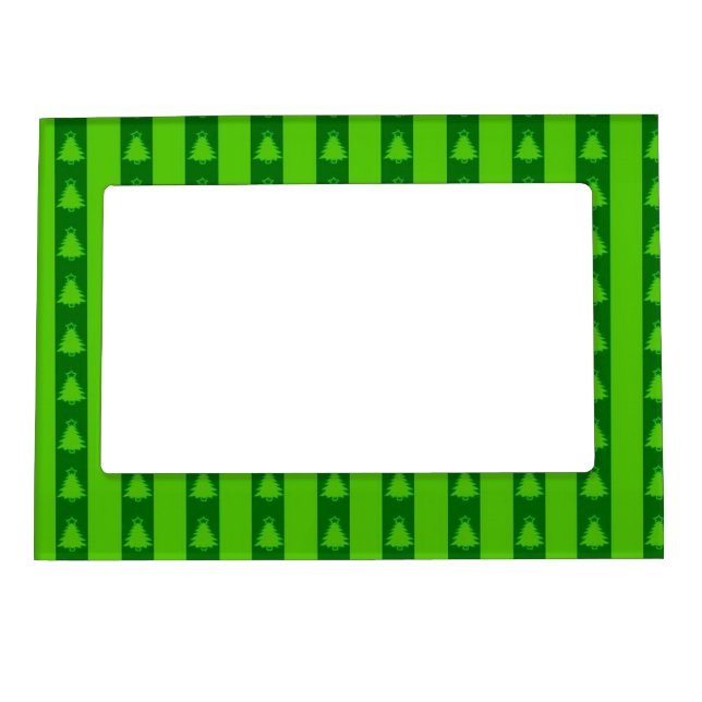 Green Striped Christmas Tree Pattern Magnetic Frame (Front)