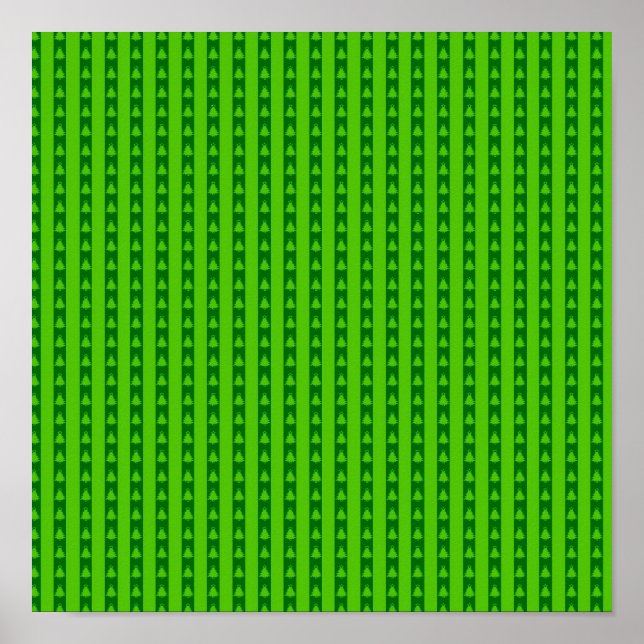 Green Striped Christmas Tree Pattern Poster (Front)