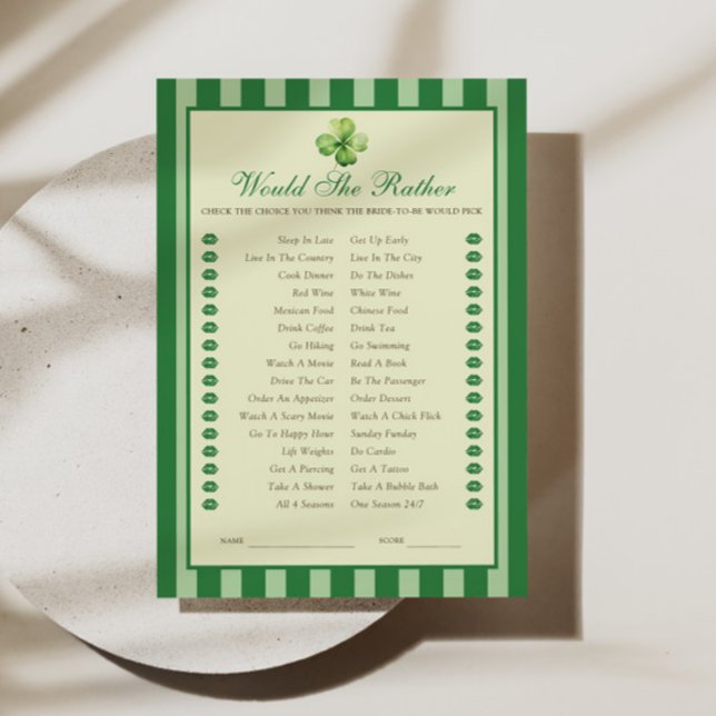 Green Striped Clover Would She Rather Game Card (Creator Uploaded)