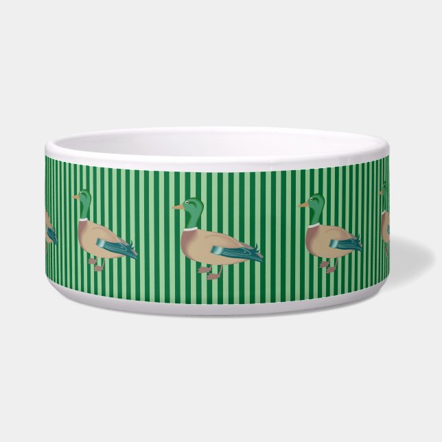Green Striped Duck Dog Bowl (Front)