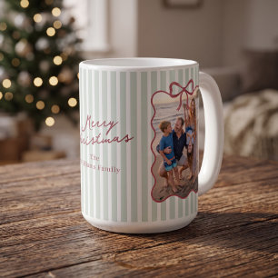 Green Striped Family Photo Christmas Coffee Mug