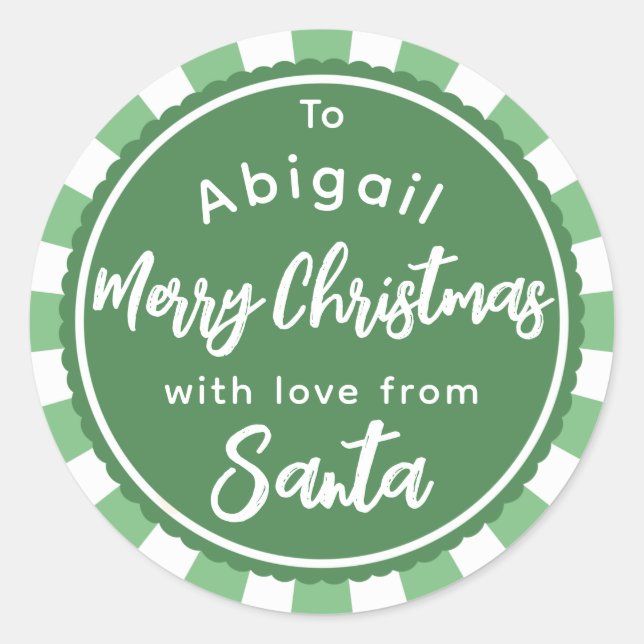 Green striped From Santa gift sticker (Front)