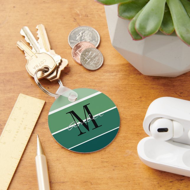 Green Striped Gradient Personalized Keychain (Desk)