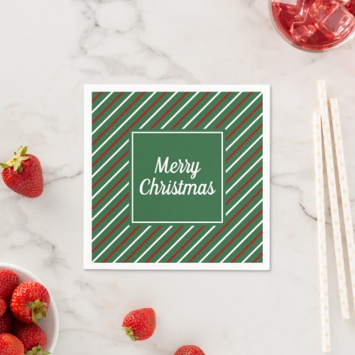 Green Striped Merry Christmas Holiday Napkins