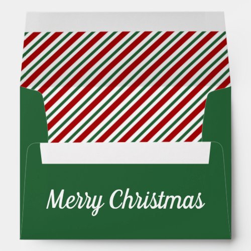Green Striped Merry Christmas Return Address  Envelope